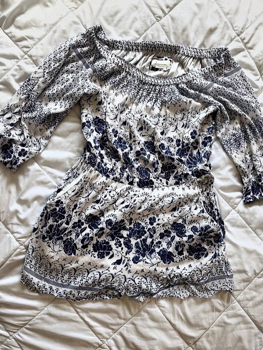 Anthropologie Floral Romper in Blue & white Size XL